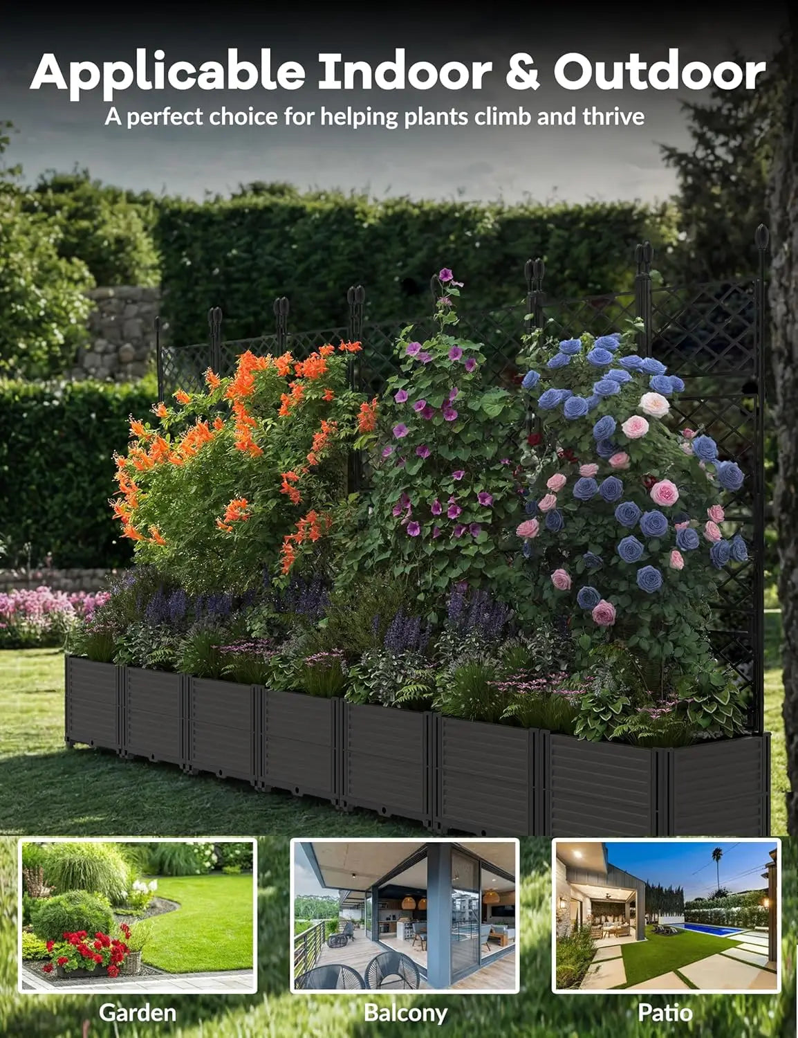 TWISTER.CK Plastic Planter Box With Trellis Raised Garden Bed
