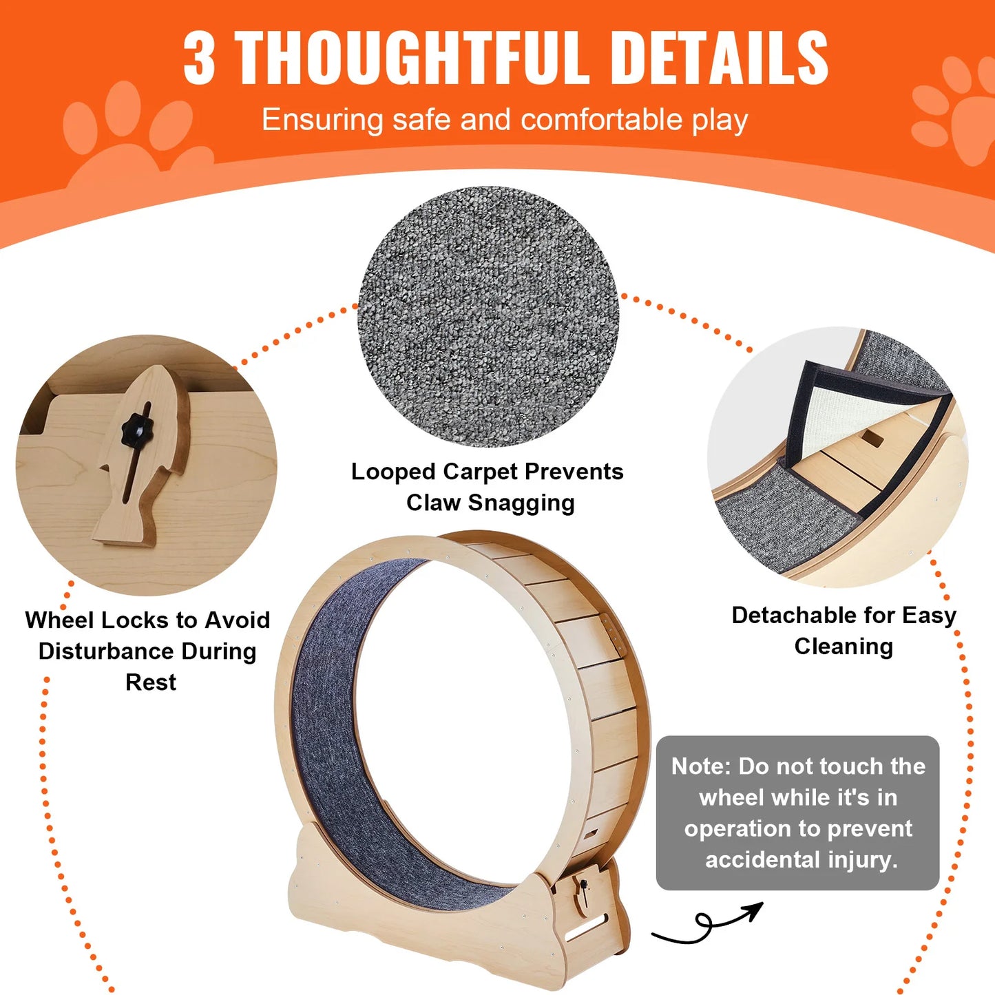 Wooden Cat Exercise Wheel Large Indoor Running Treadmill With Detachable Carpet