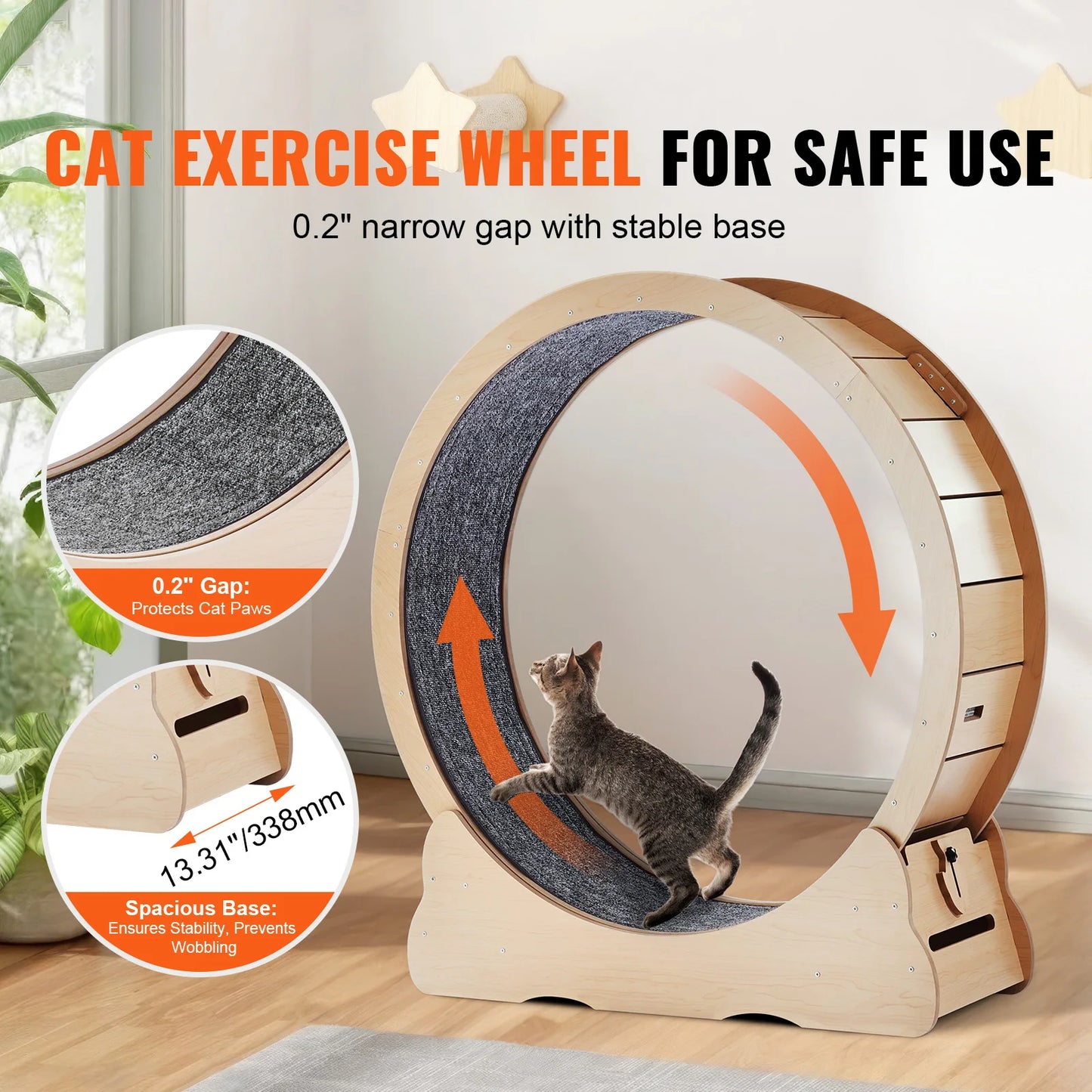 Wooden Cat Exercise Wheel Large Indoor Running Treadmill With Detachable Carpet