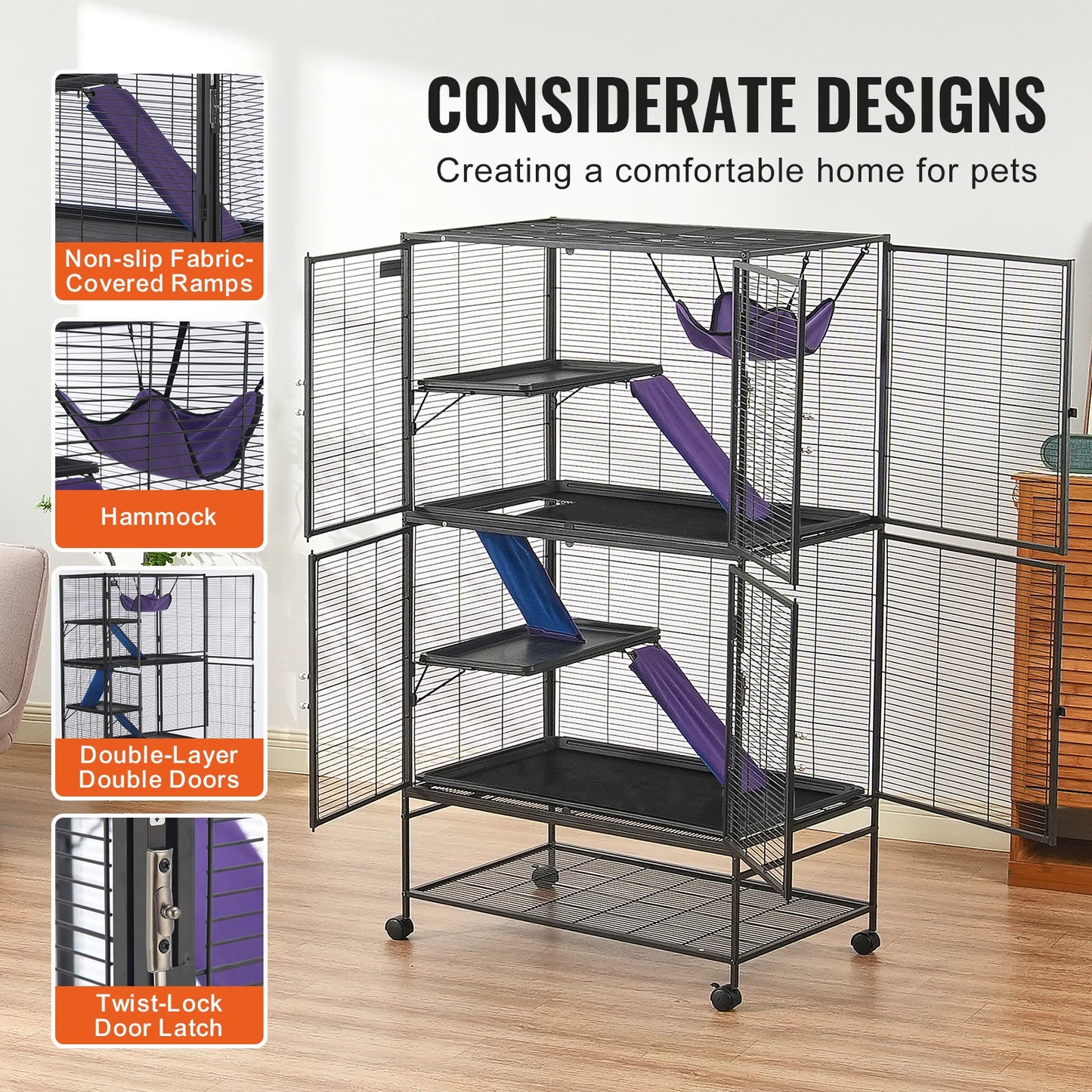 SucceBuy Rolling Metal Ferret Cage 4 Tier Critter Nation Cage