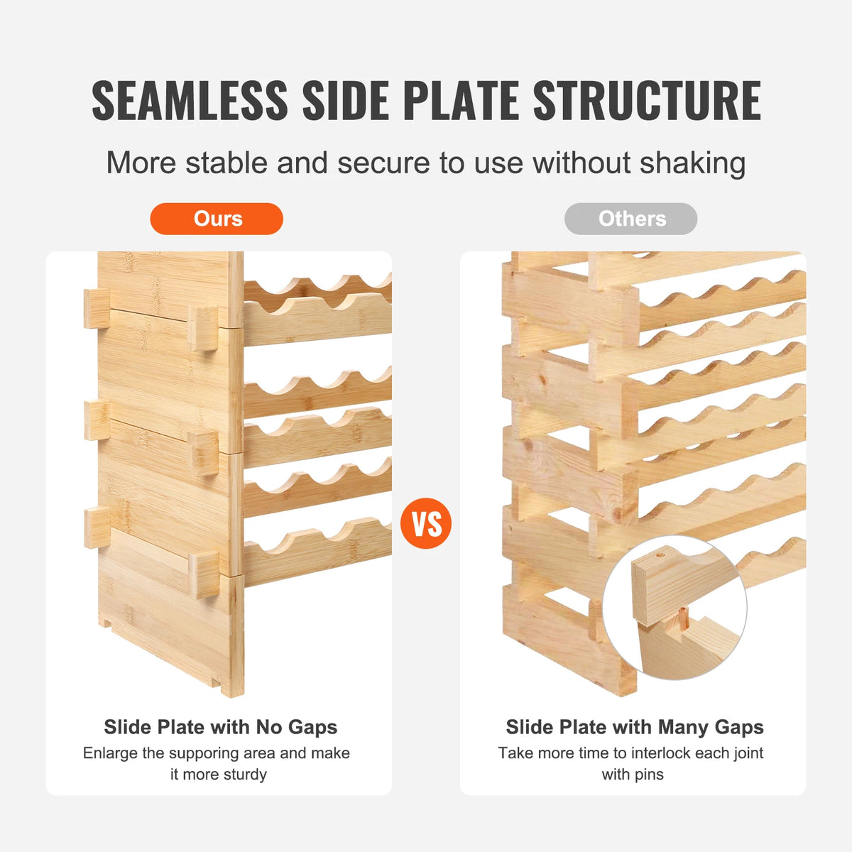SucceBuy 8 Tiers Stackable Modular Bamboo Free Standing Wine Storage Rack