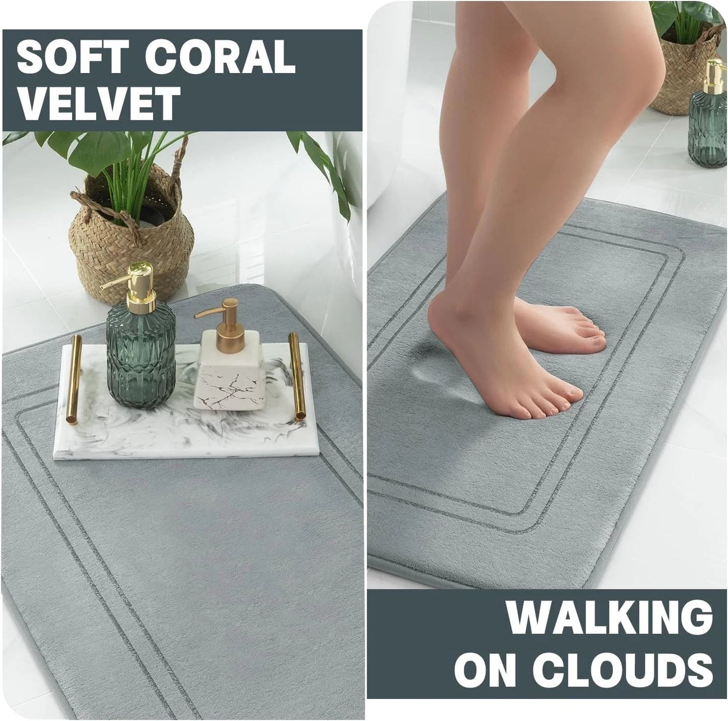 3Piece Absorbent NonSlip Memory Foam Bath Mat Set Quick Dry