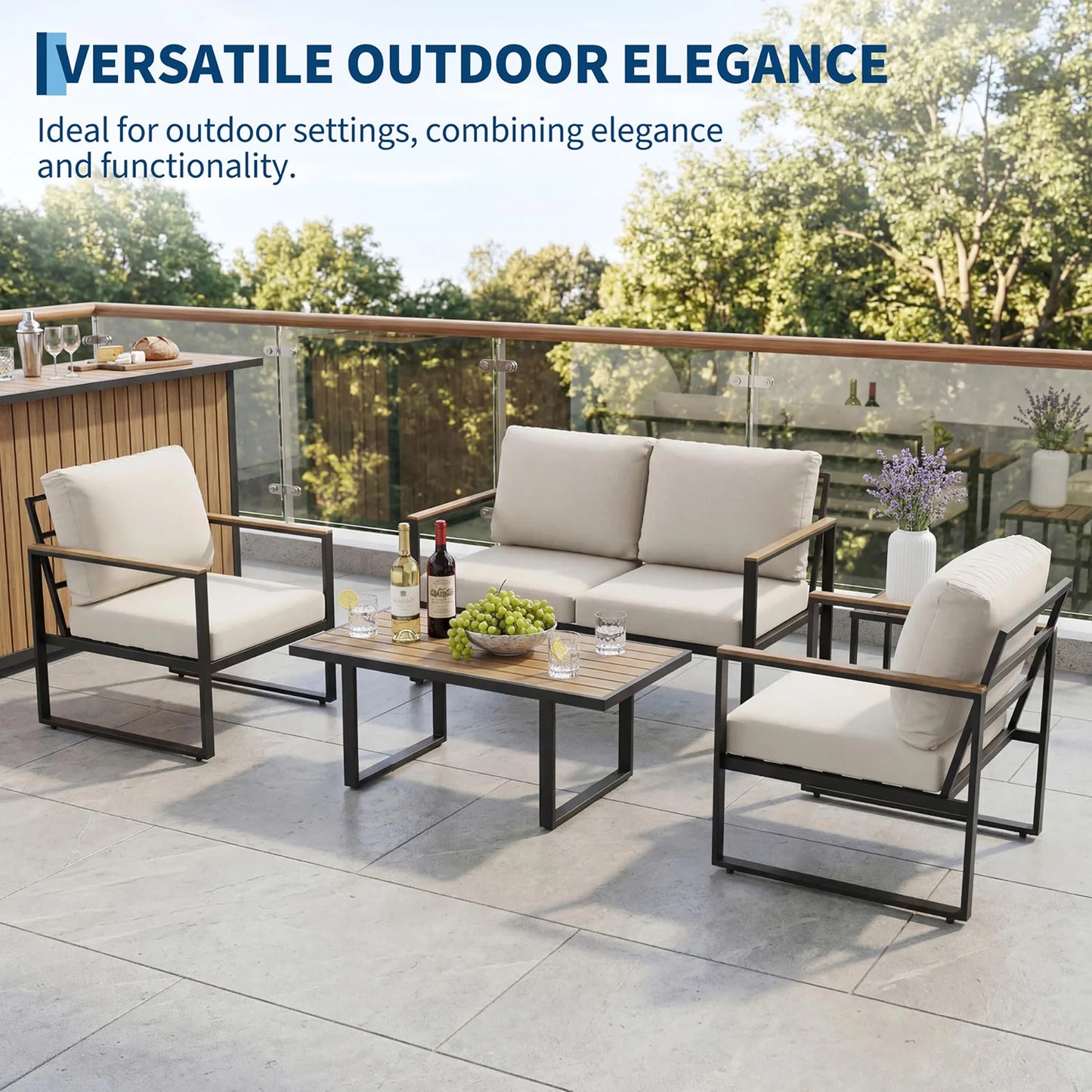 HobbyLane Modern 4-Piece Patio Furniture Set With Coffee Table