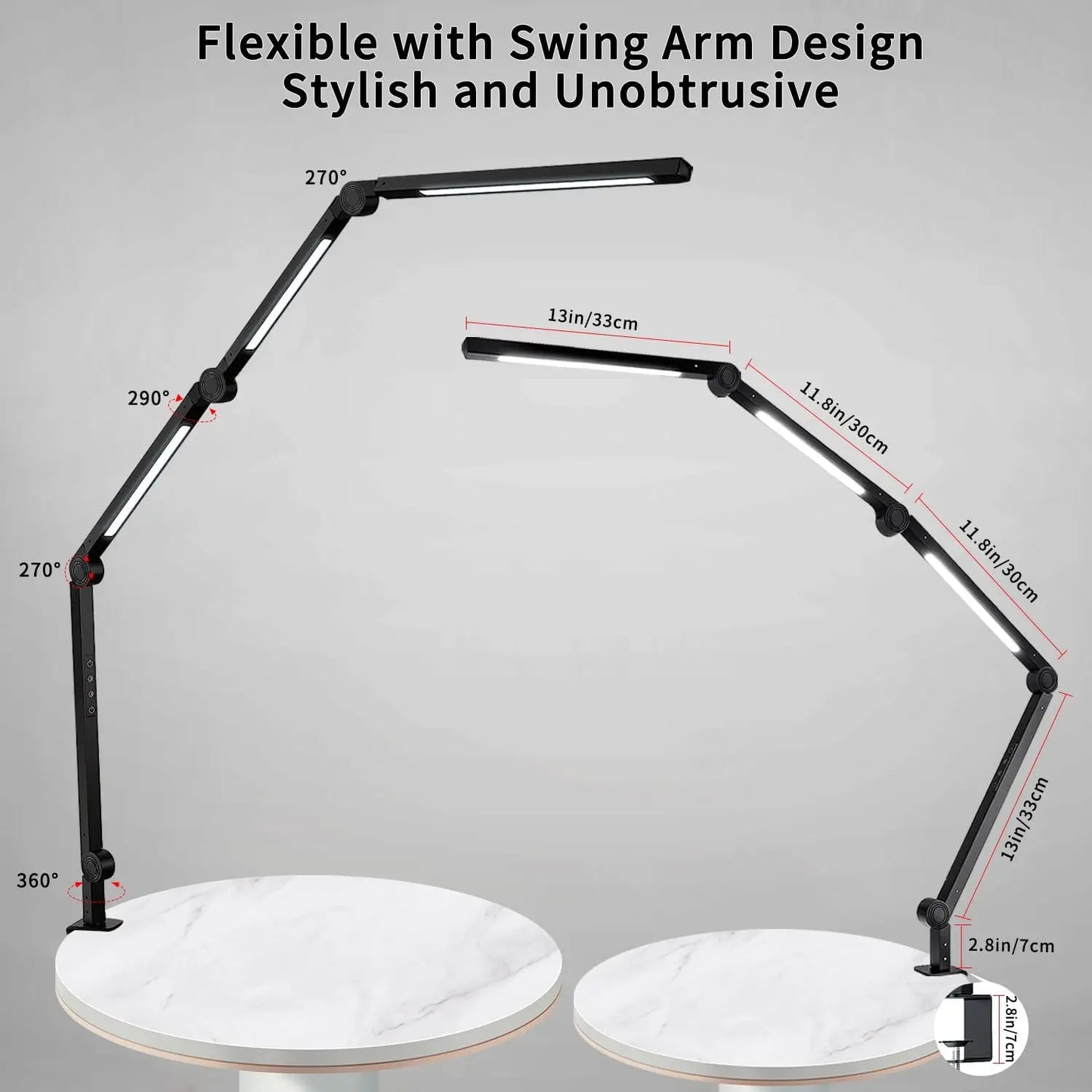 LED Desk Lamp With Clamp Flexible Swing Arm Color Modes