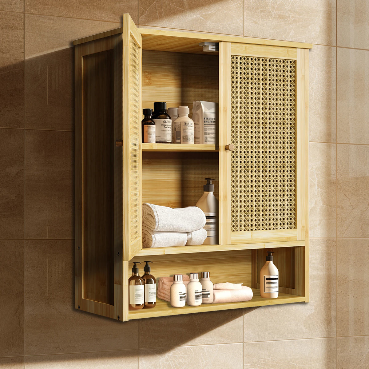 Wisfor Wall Mounted Bamboo Medicine Cabinet With Rattan Doors