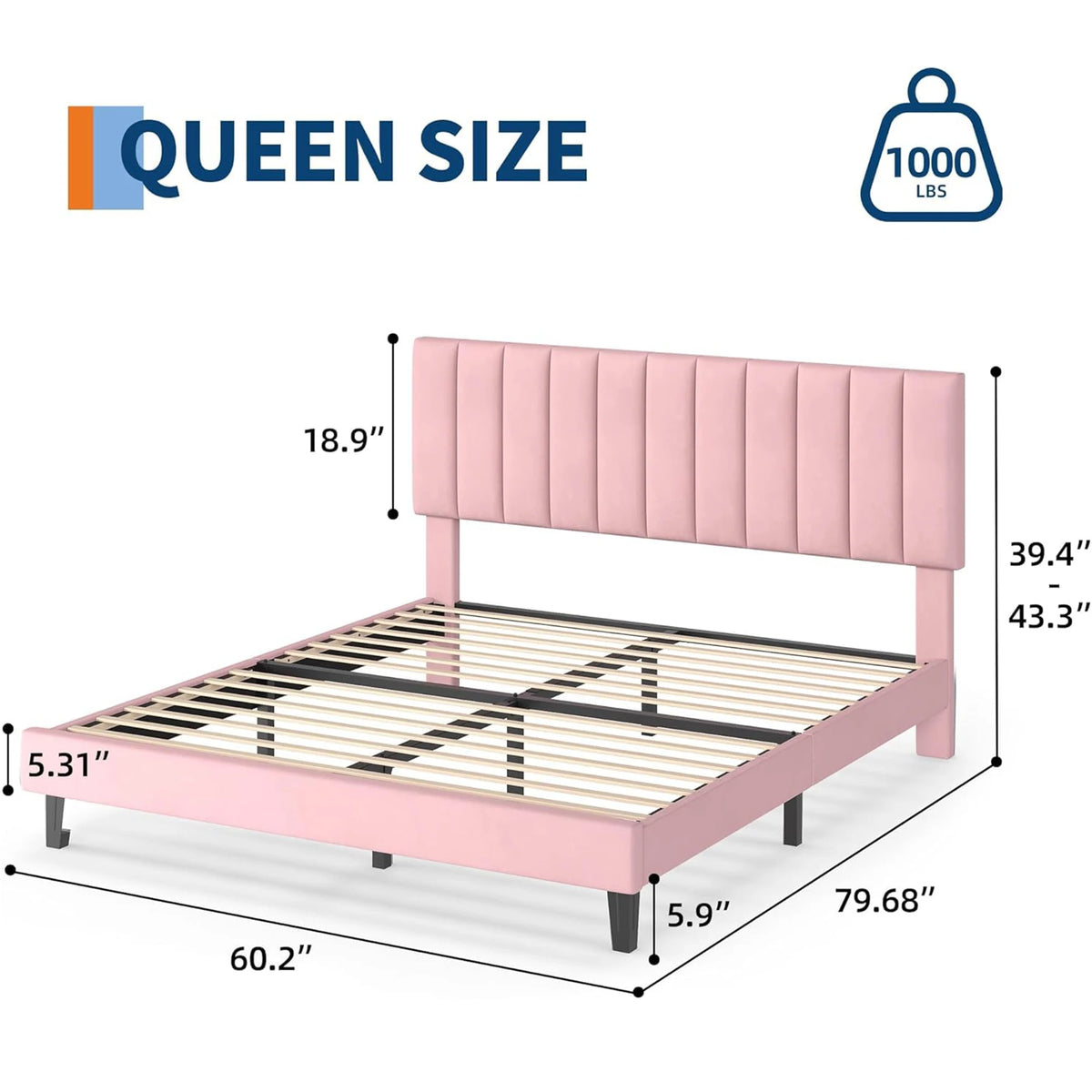 HiMISS Upholstered Platform Bed Frame With Tufted Headboard