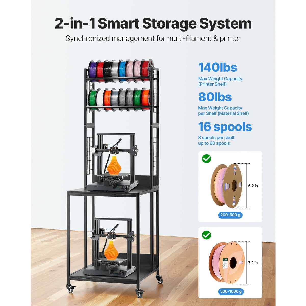 SucceBuy 4 Tier 3D Printer Filament Storage Rack Wheels Cart