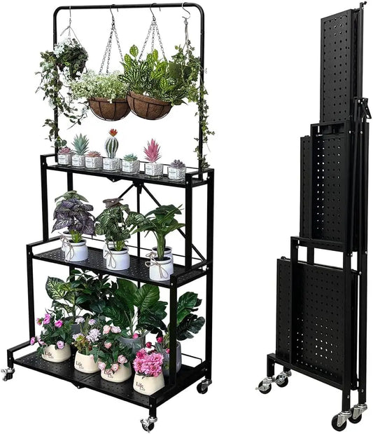 Foldable 4 Tier Plant Stand With Wheels No Assembly Needed