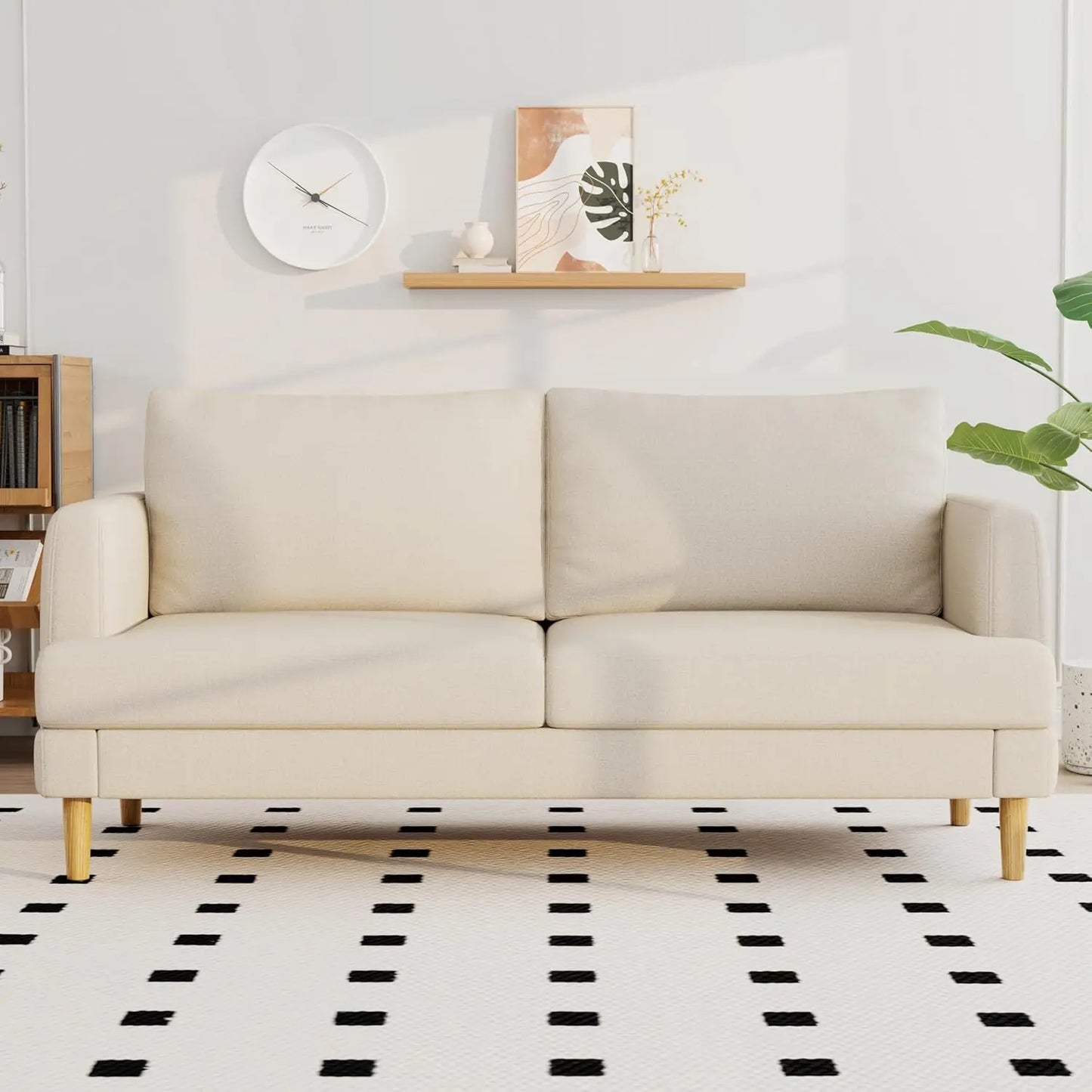 Linen Fabric Loveseat With USB-C Ports For Living Room