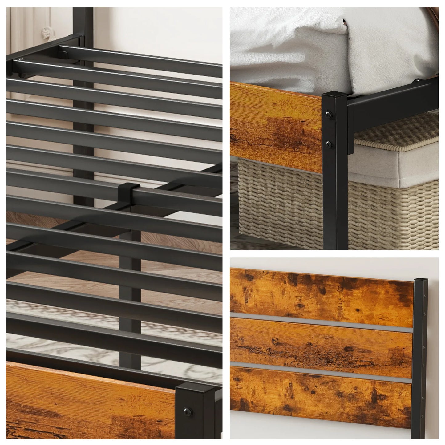 JHK Metal Platform Bed Frame With Headboard And Footboard Slats