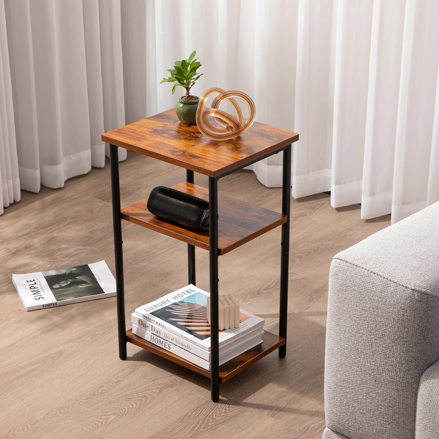 JHK 2 to 3 Tier End Table Featuring Adjustable Feet