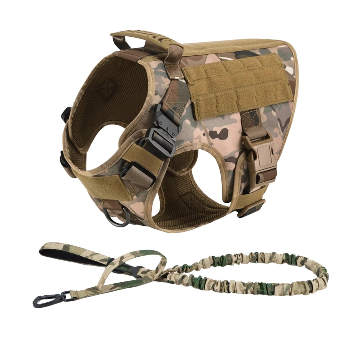 Tactical Nylon Dog Harness Collar With Molle Pouches For Large Pets
