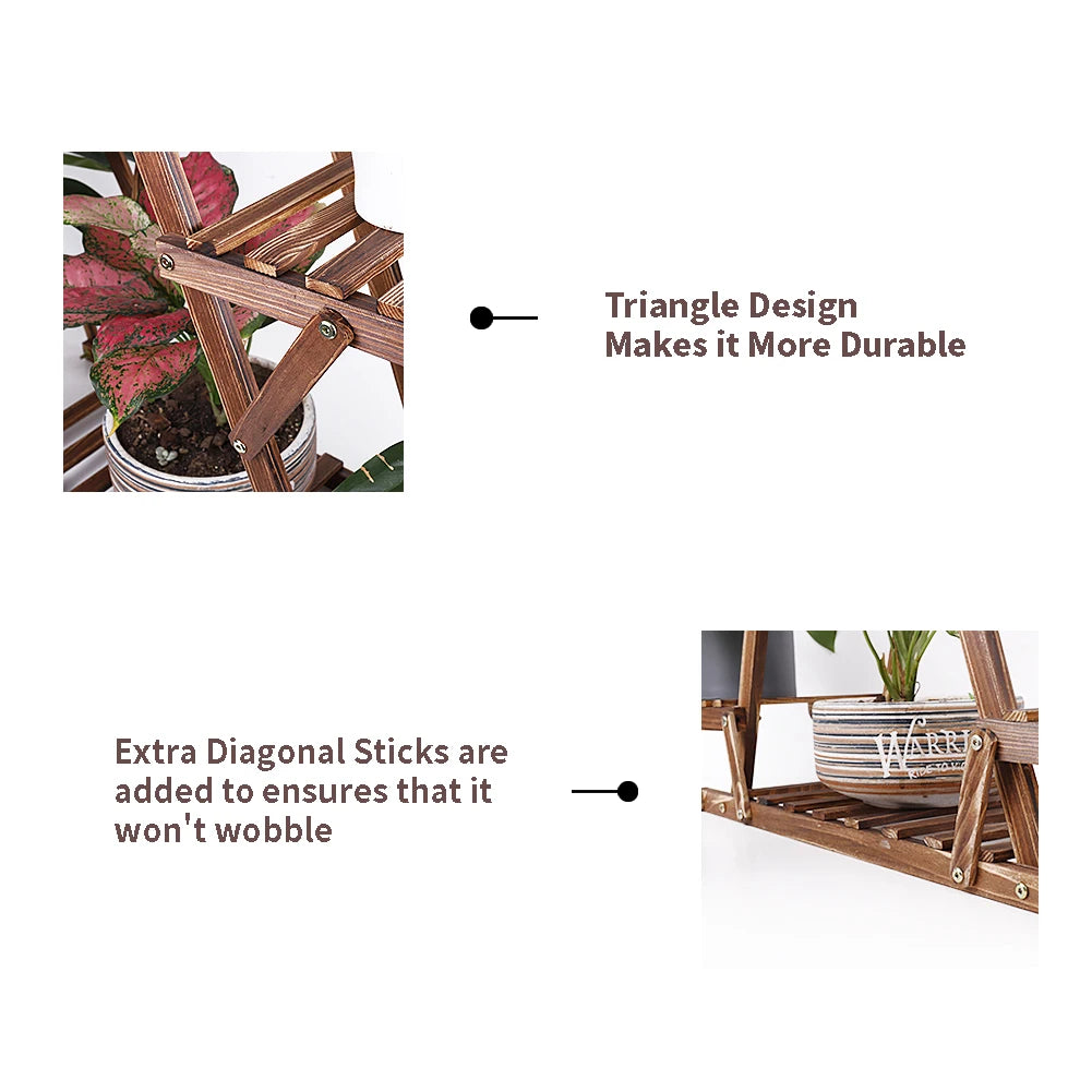 Carbonized Triangle Six Tier Corner Wood Plant Stand Indoor Outdoor