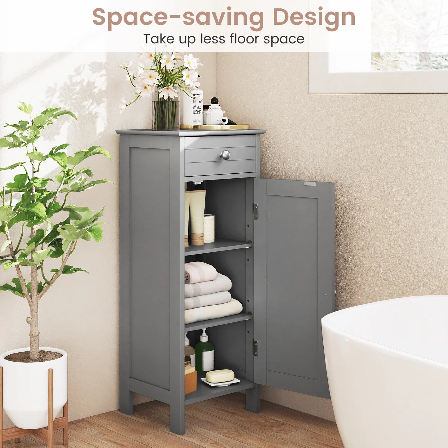HOMASIS Bathroom Floor Cabinet Storage Organizer With Drawers