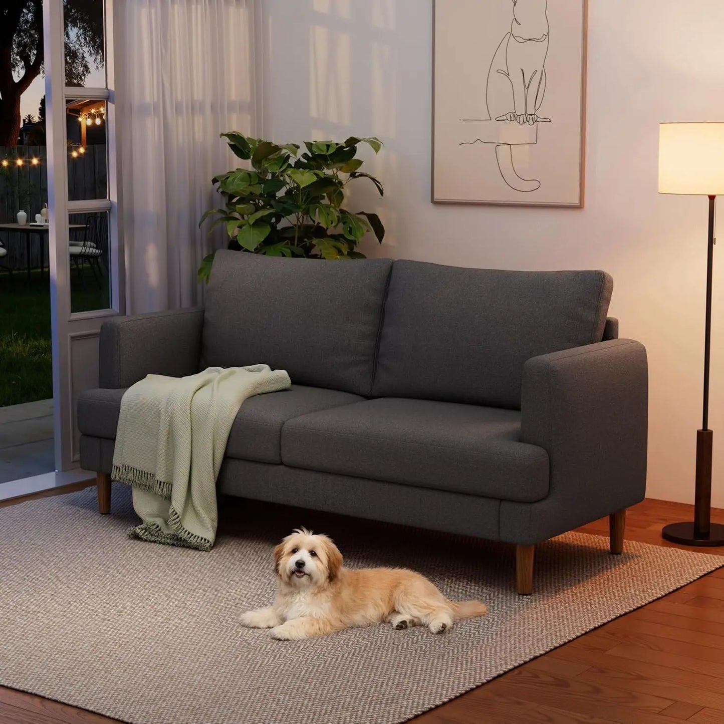 Linen Fabric Loveseat With USB-C Ports For Living Room