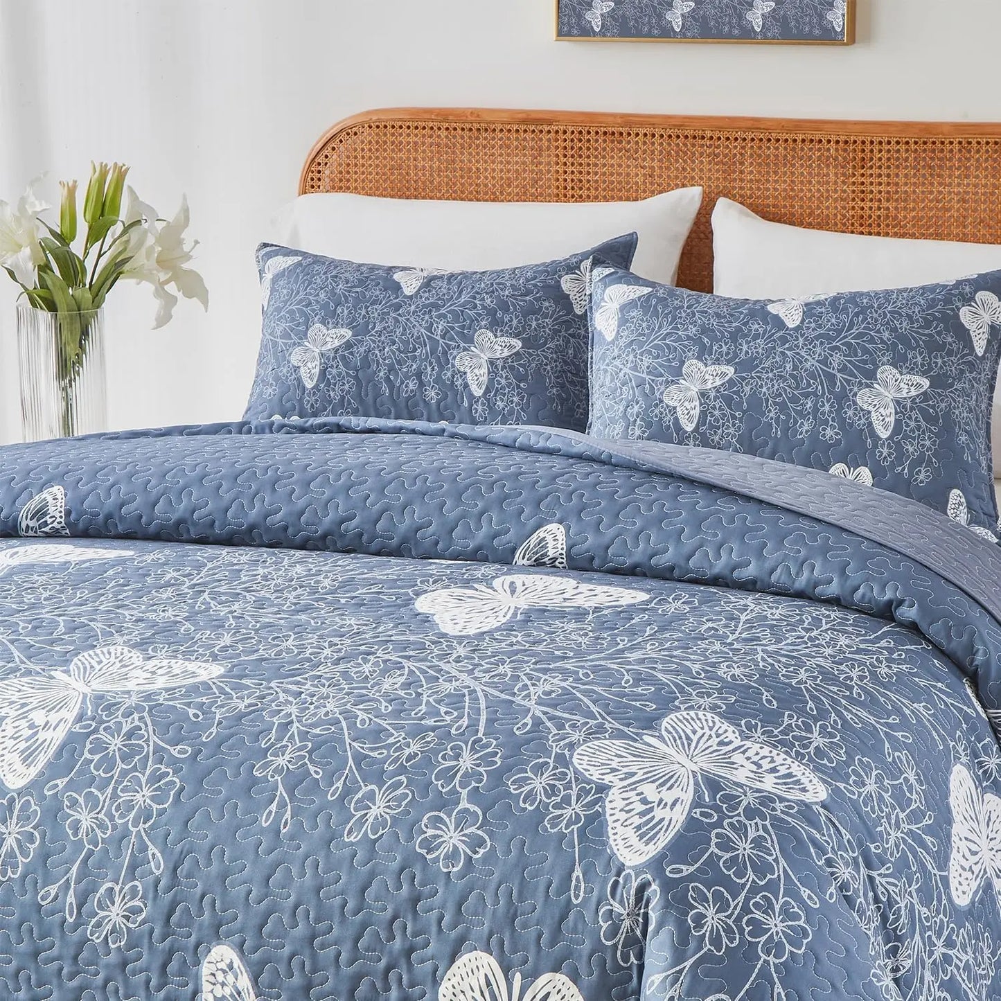 Butterfly Botanical Quilt Set 3 Piece Bedding For Summer