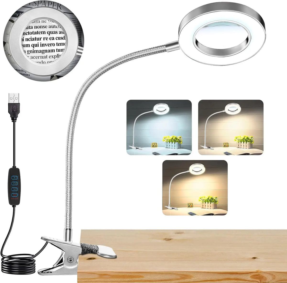 Dumiloo LED Clip On Magnifying Desk Lamp Adjustable Gooseneck
