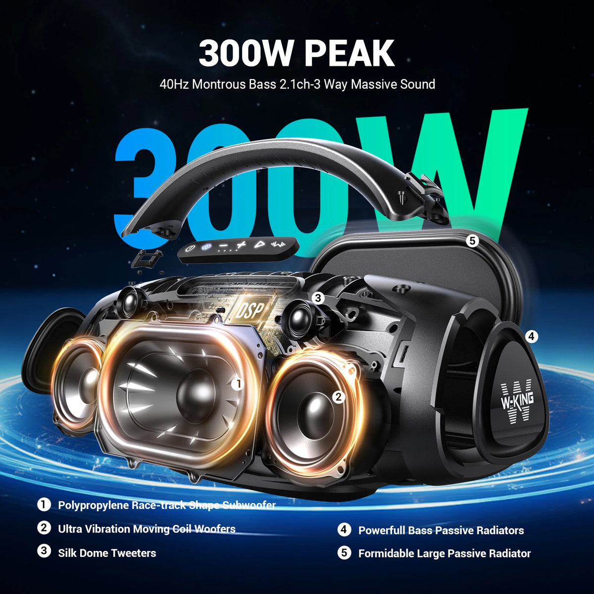 W-King X20 Portable Bluetooth Speaker With Powerful Stereo Sound