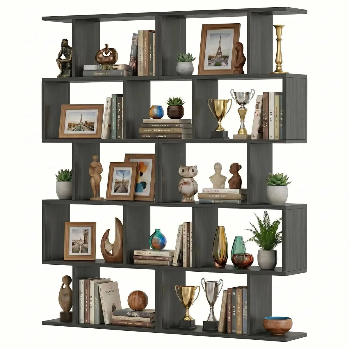 Modern 5 Tier Geometric Bookcase Room Divider Set Two