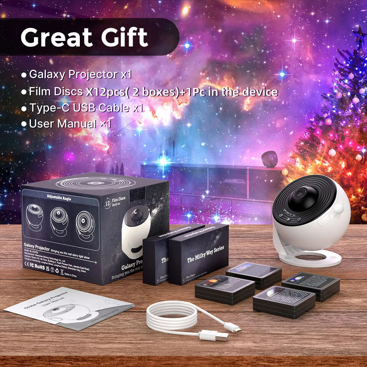 Mexllex Galaxy Ultral Star Projector 13 In 1 LED Night Light With Discs