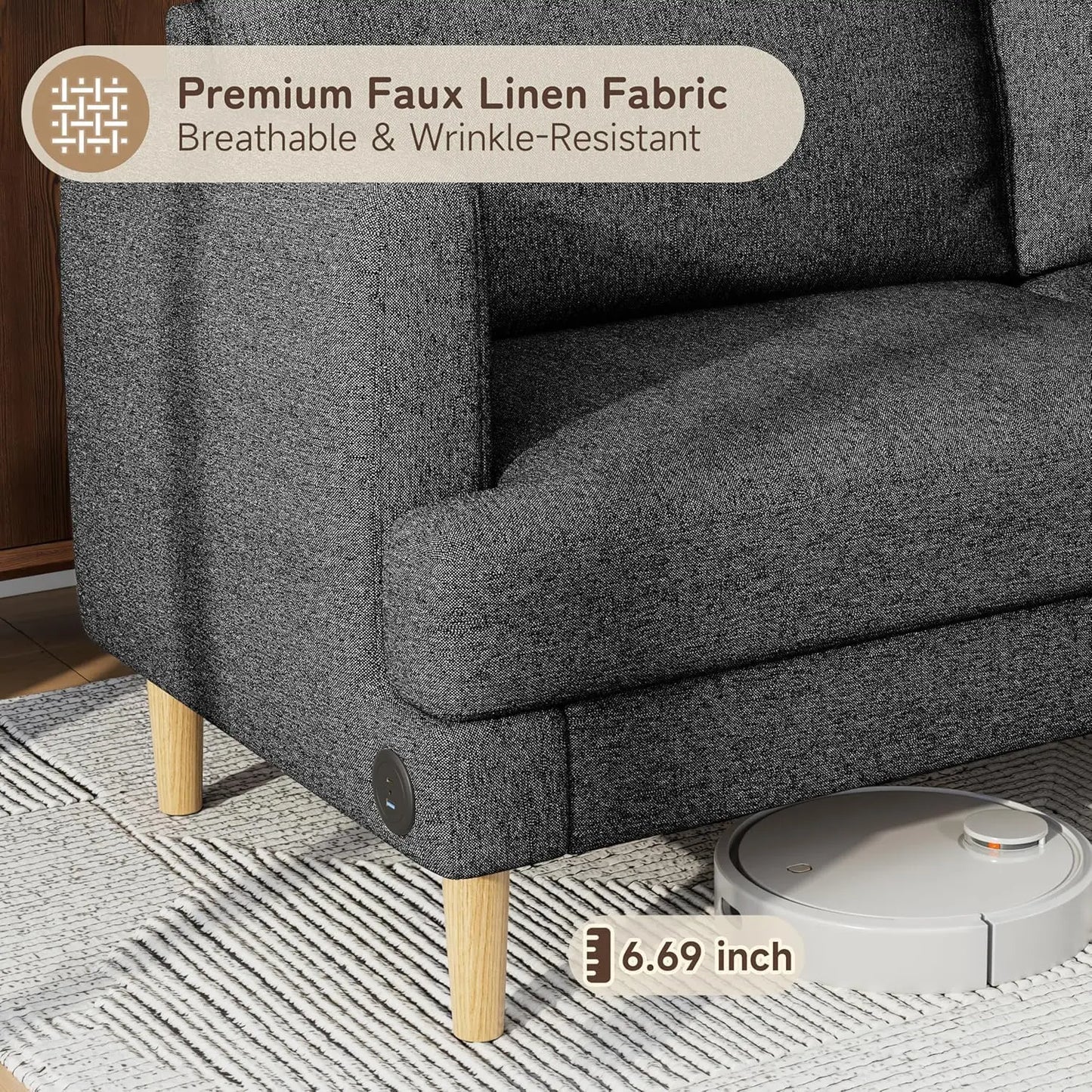 Linen Fabric Loveseat With USB-C Ports For Living Room