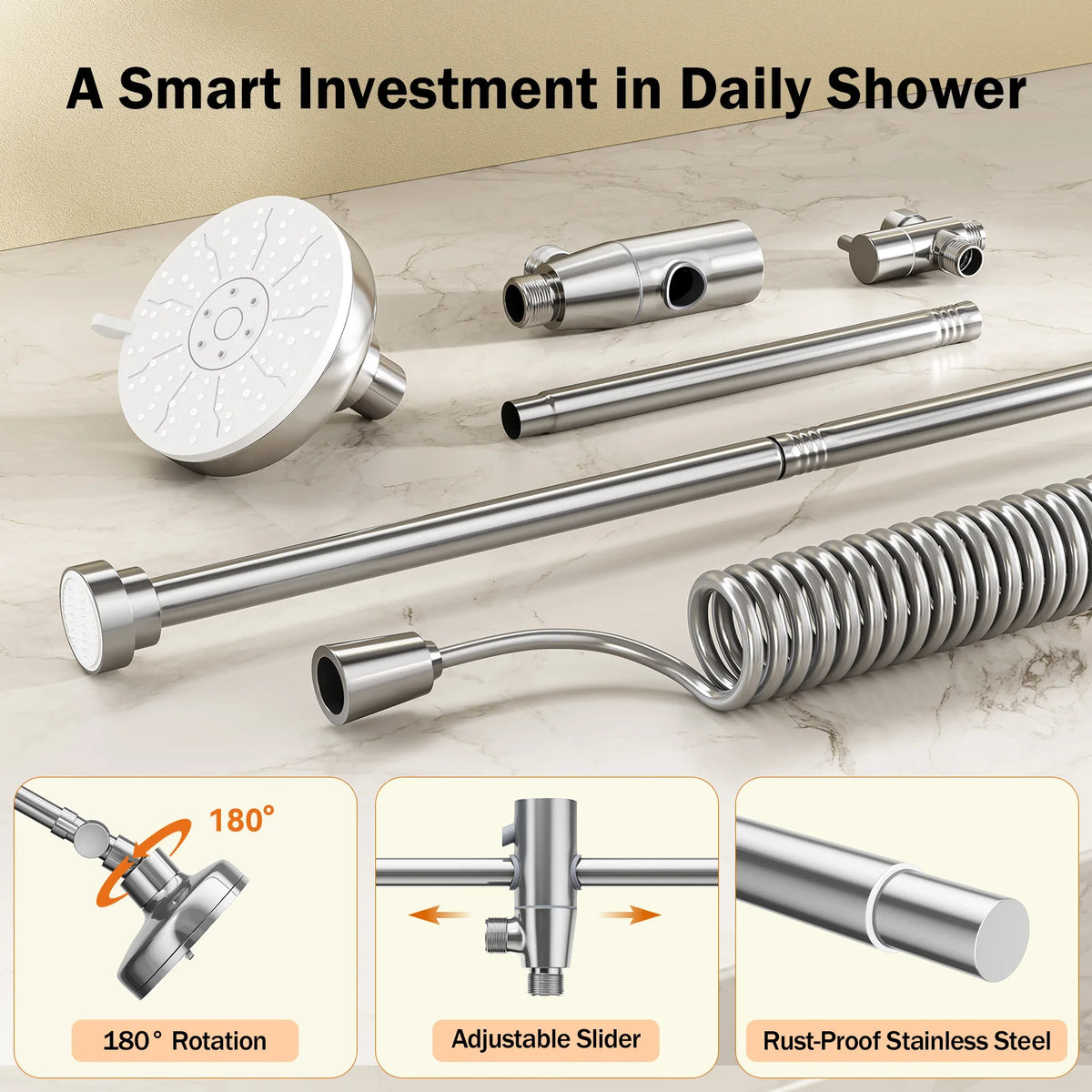 Huytrw Dual Adjustable High Pressure Shower Head For Couples