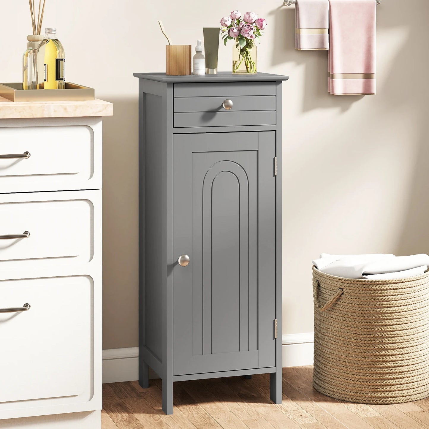 HOMASIS Bathroom Floor Cabinet Storage Organizer With Drawers