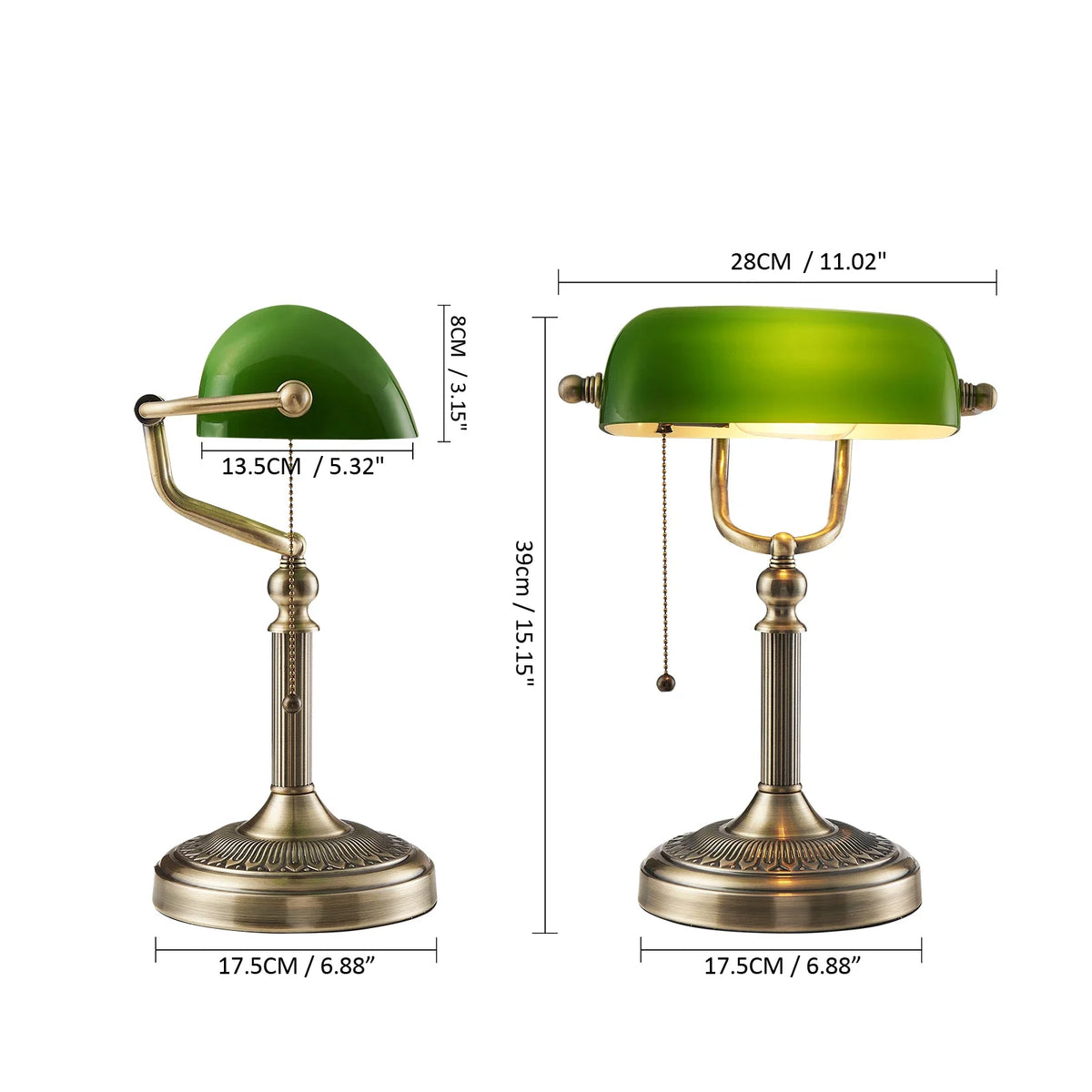 E27 Glass Iron Banker Desk Lamp With Zipper Switch For Office And Bedroom