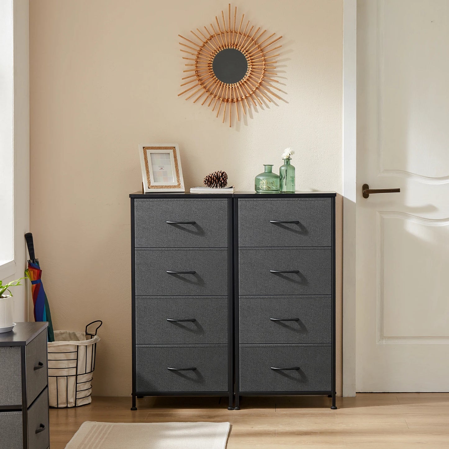 JHK Dresser For Bedroom With Four Fabric Drawers Steel Frame