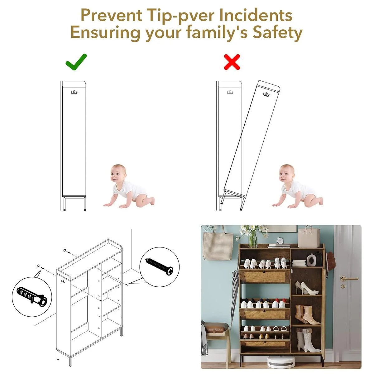 Natural Rattan Shoe Cabinet With Adjustable Shelves