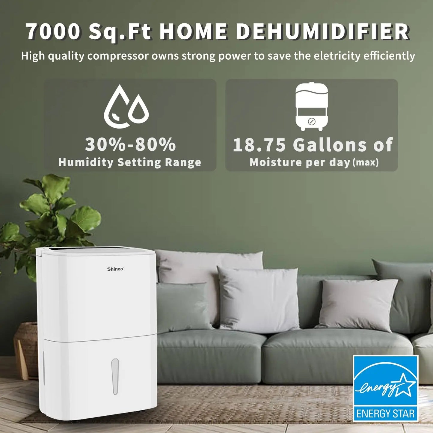 Shinco 150 Pint Energy Star Dehumidifier With WiFi