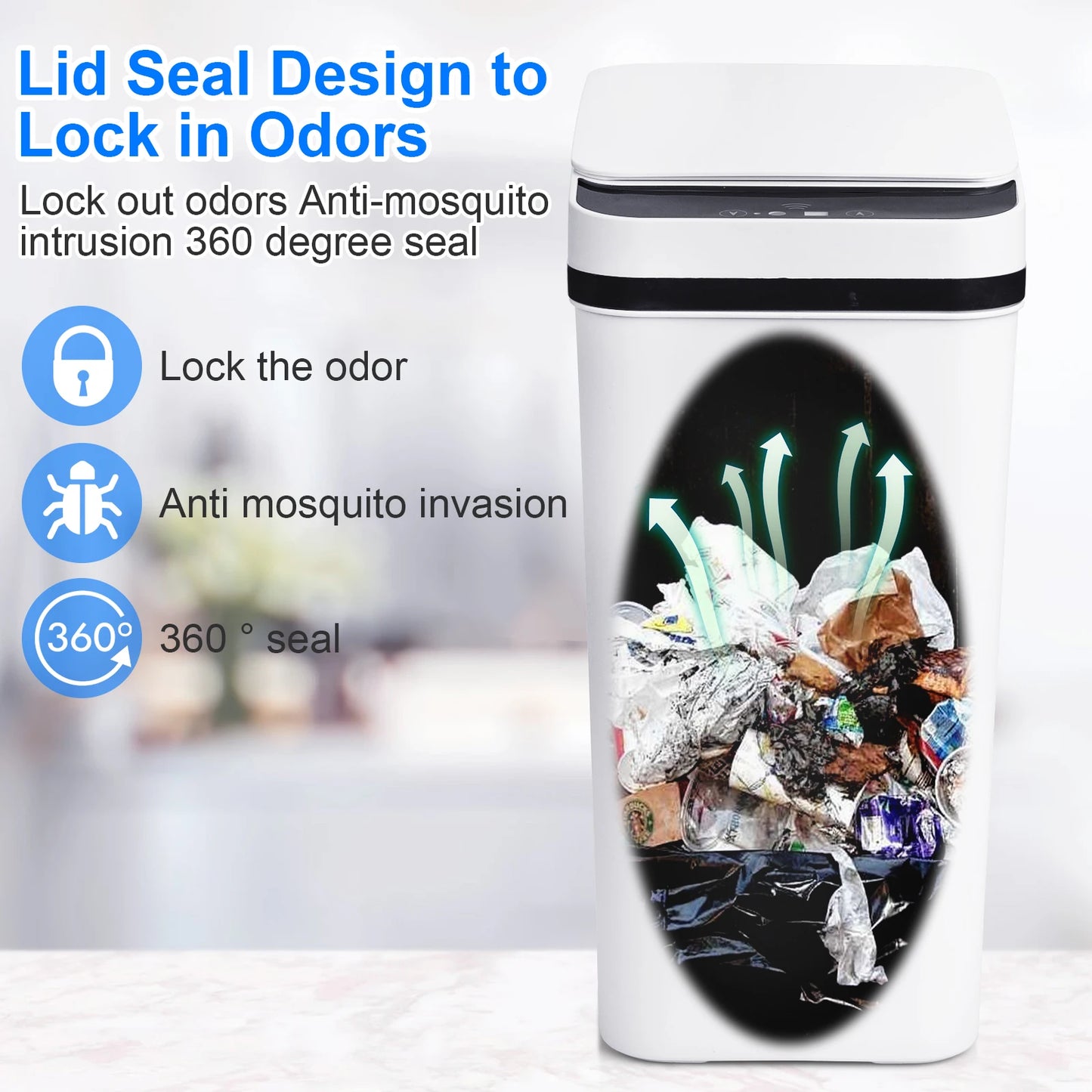 Two Pack Touchless Bathroom Trash Cans With Motion Sensor Lid