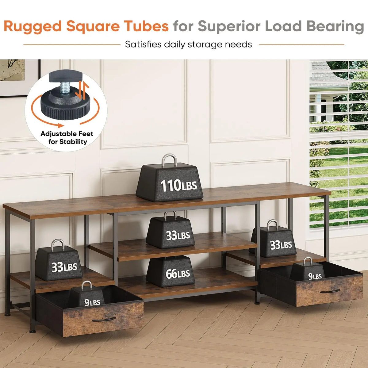 JHK Modern Wooden TV Stand With Adjustable Storage Shelf