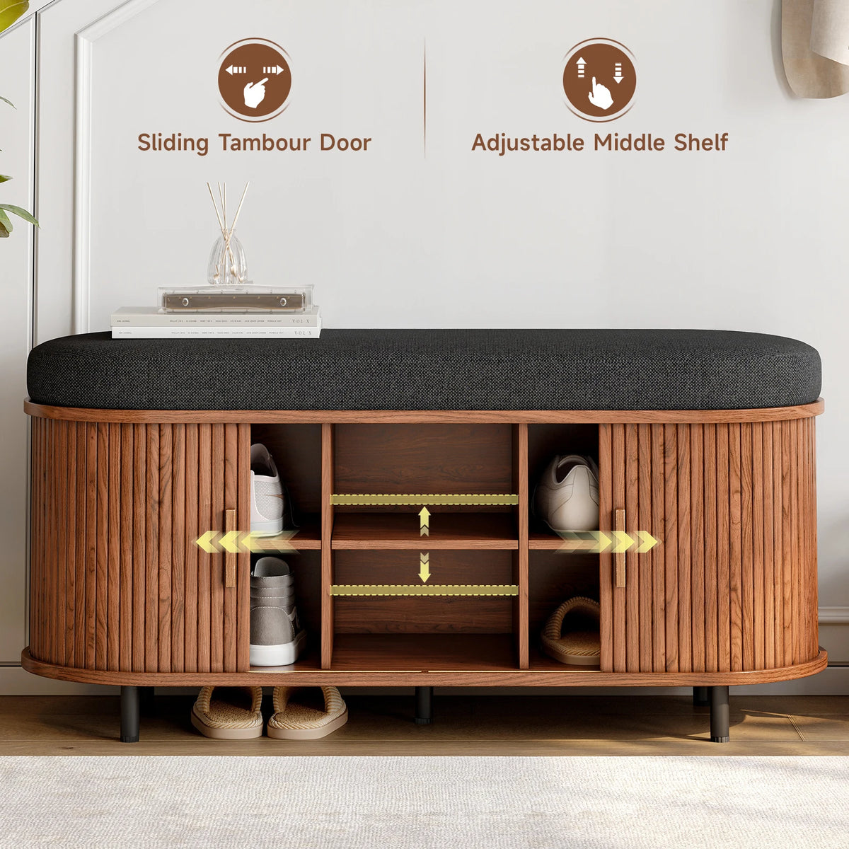 3 Tier Wooden Shoe Storage Bench Organizer With Cushion