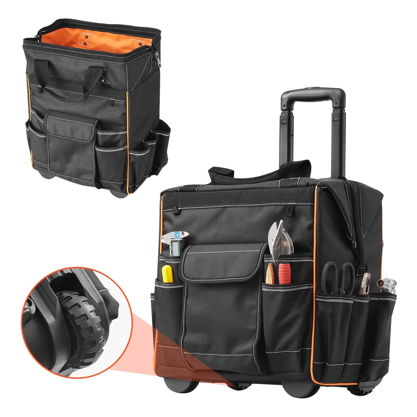 SucceBuy Durable Rolling Tool Bag With Telescoping Handle And Pockets