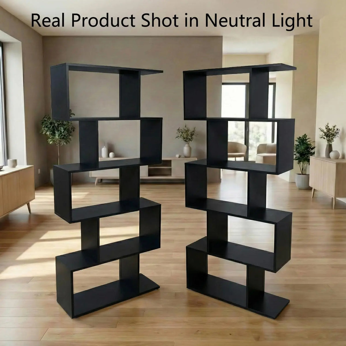 Modern 5 Tier Geometric Bookcase Room Divider Set Two