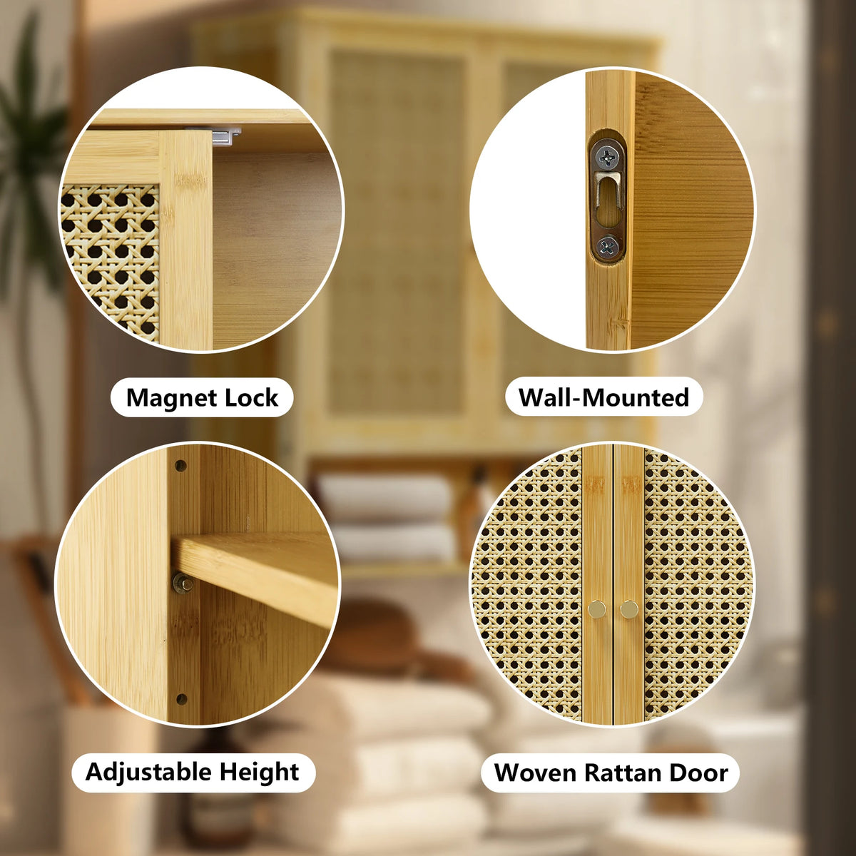 Wisfor Wall Mounted Bamboo Medicine Cabinet With Rattan Doors