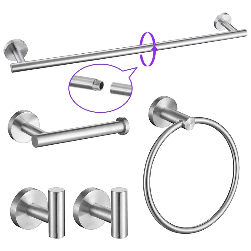 5 Piece Bathroom Hardware Set Stainless Steel Towel Bar Rack