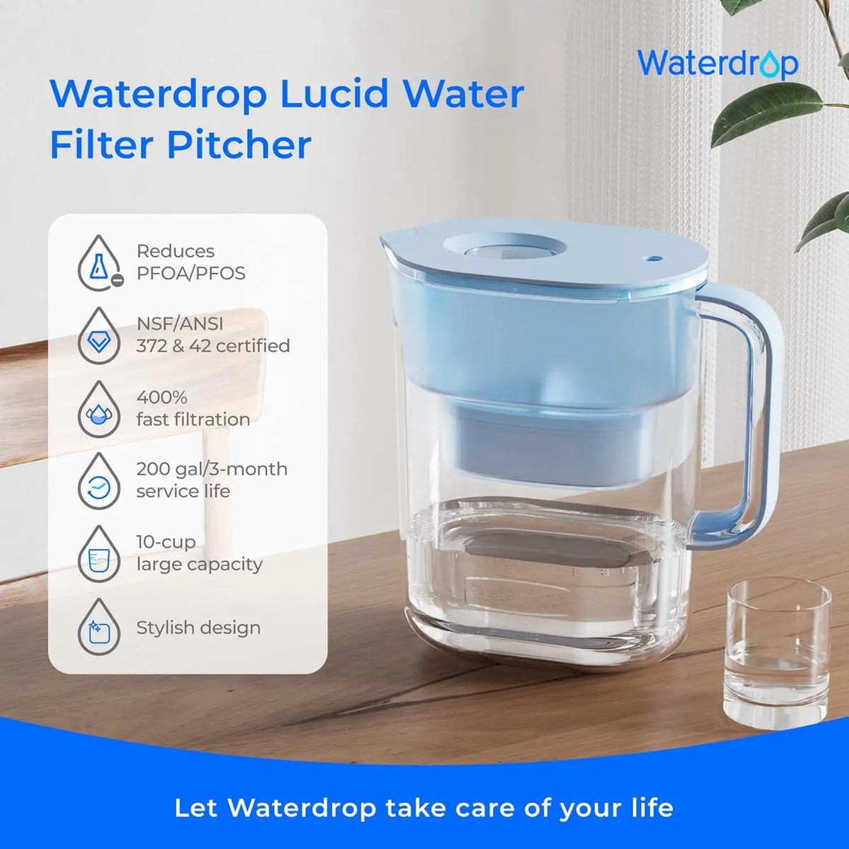 Waterdrop Water Filter Pitcher With Two NSF Certified Filters