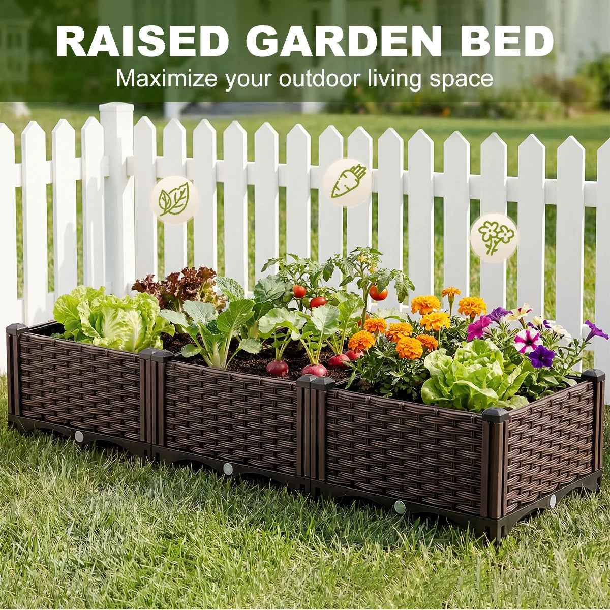 Rectangular Raised Garden Bed Kit Outdoor Plastic Planter For Vegetables