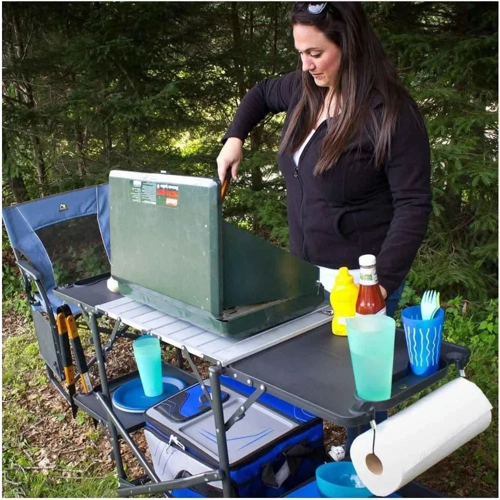 Portable Folding Outdoor Kitchen Table With Heat Resistant Top And Storage