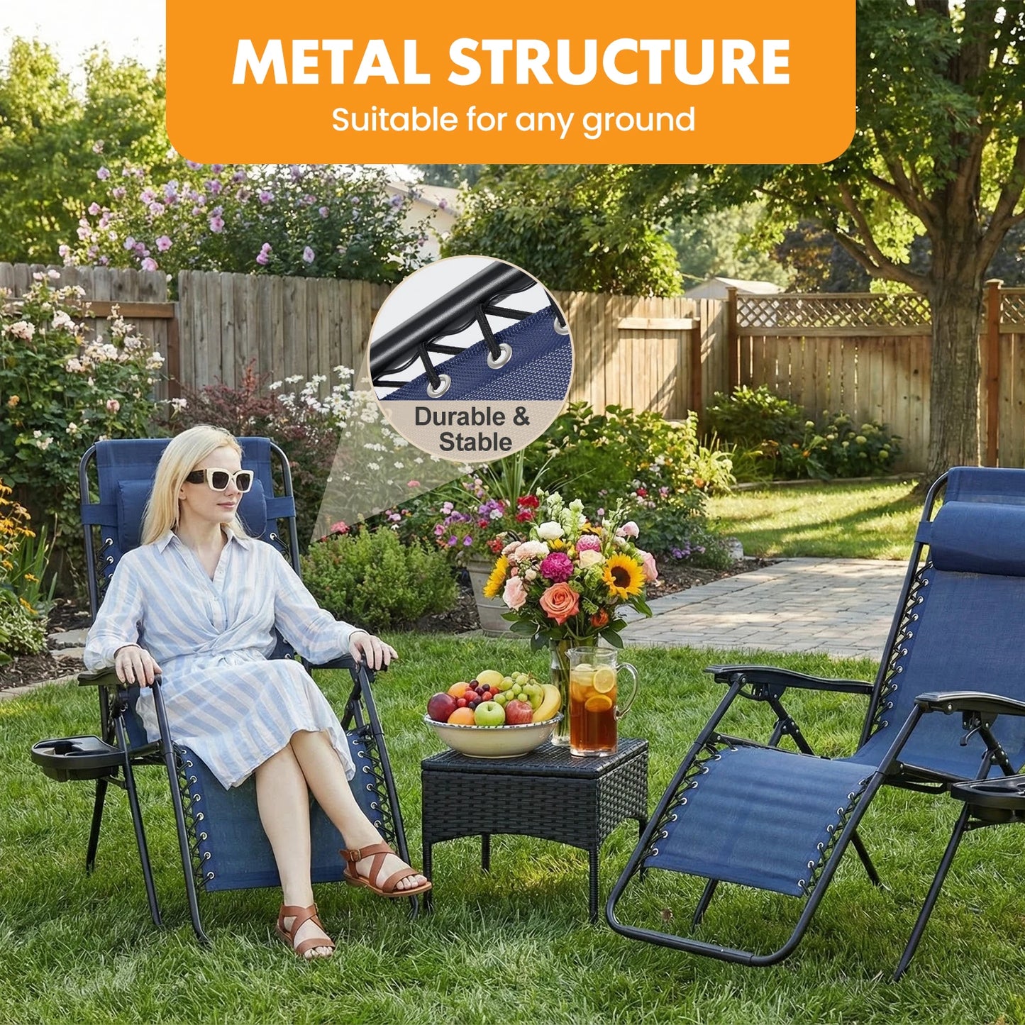 MCQ Outdoor Zero Gravity Chairs 2 Folding Recliners With Cupholders