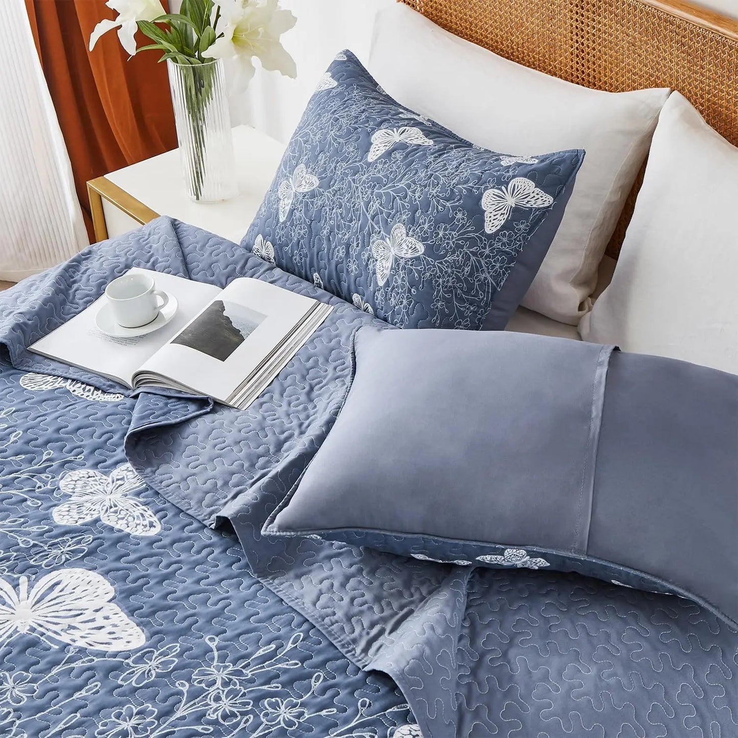 Butterfly Botanical Quilt Set 3 Piece Bedding For Summer
