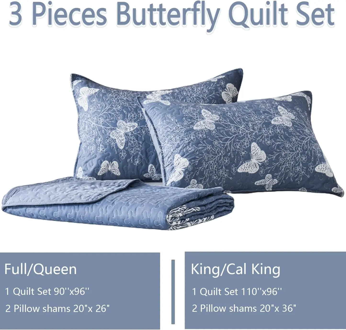Butterfly Botanical Quilt Set 3 Piece Bedding For Summer