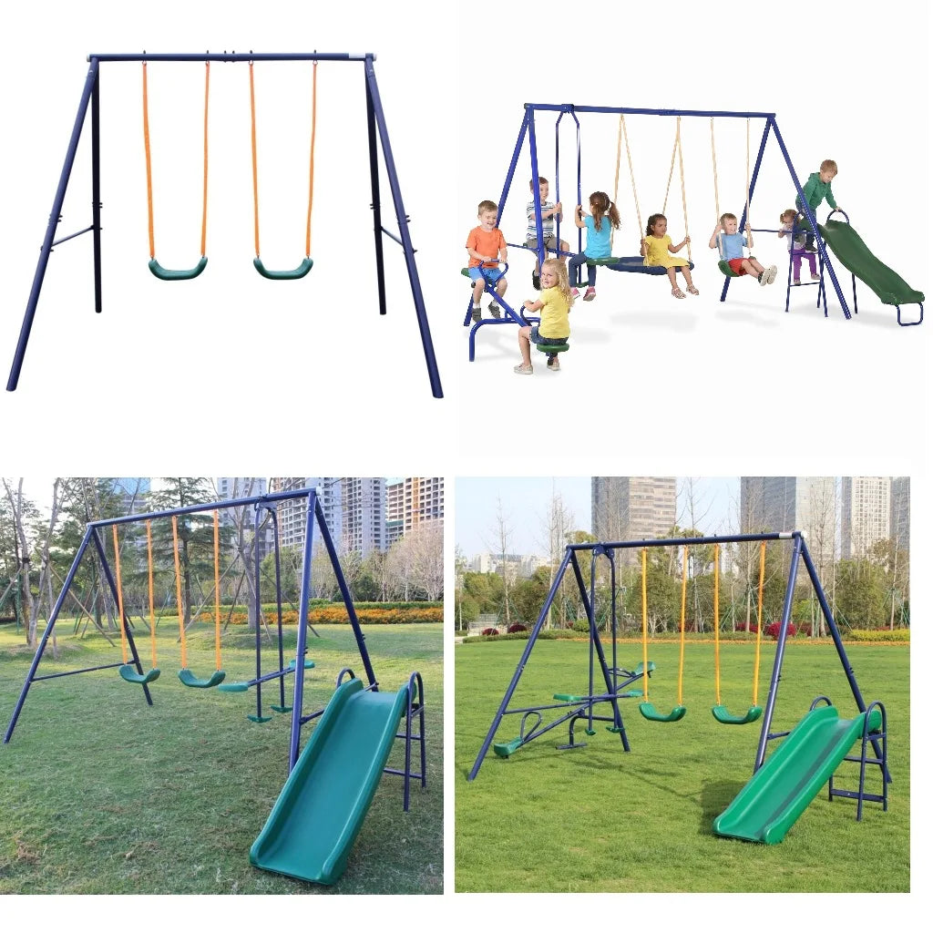 Metal Swing Set For Kids Outdoor Heavy Duty Frame With Double Swings