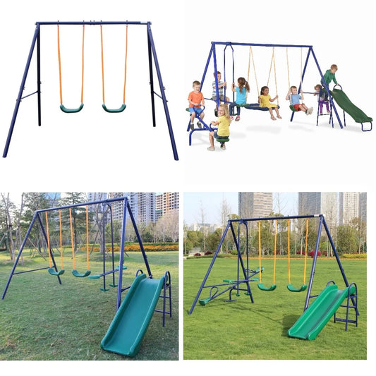 Metal Swing Set For Kids Outdoor Heavy Duty Frame With Double Swings