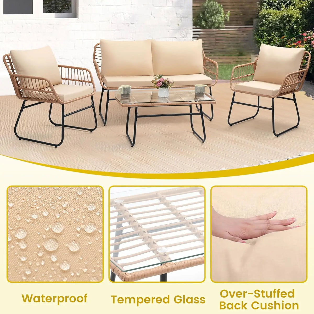 Wicker Patio Bistro Outdoor Furniture Conversation Set For Garden