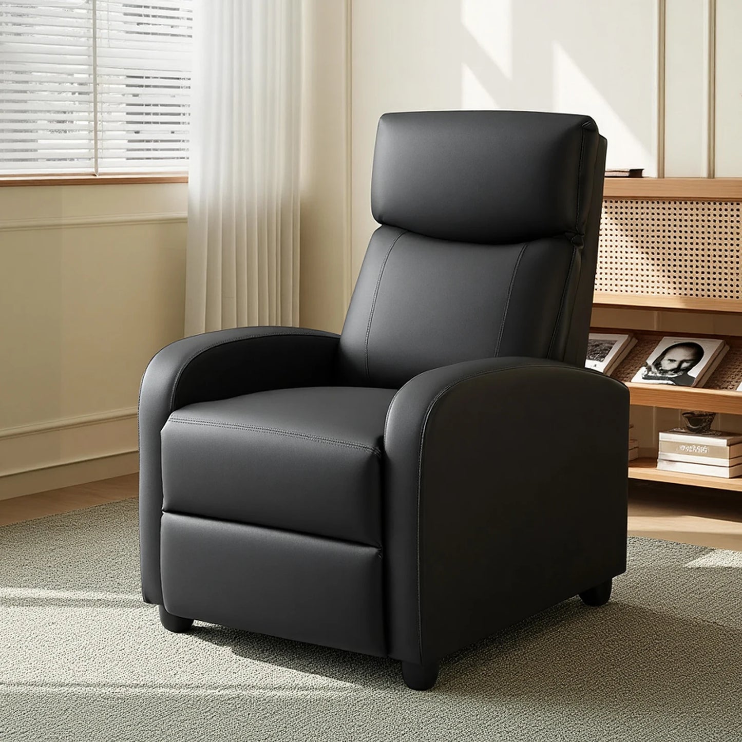 Living Room Recliner Sofa With Lumbar Support And PU Leather