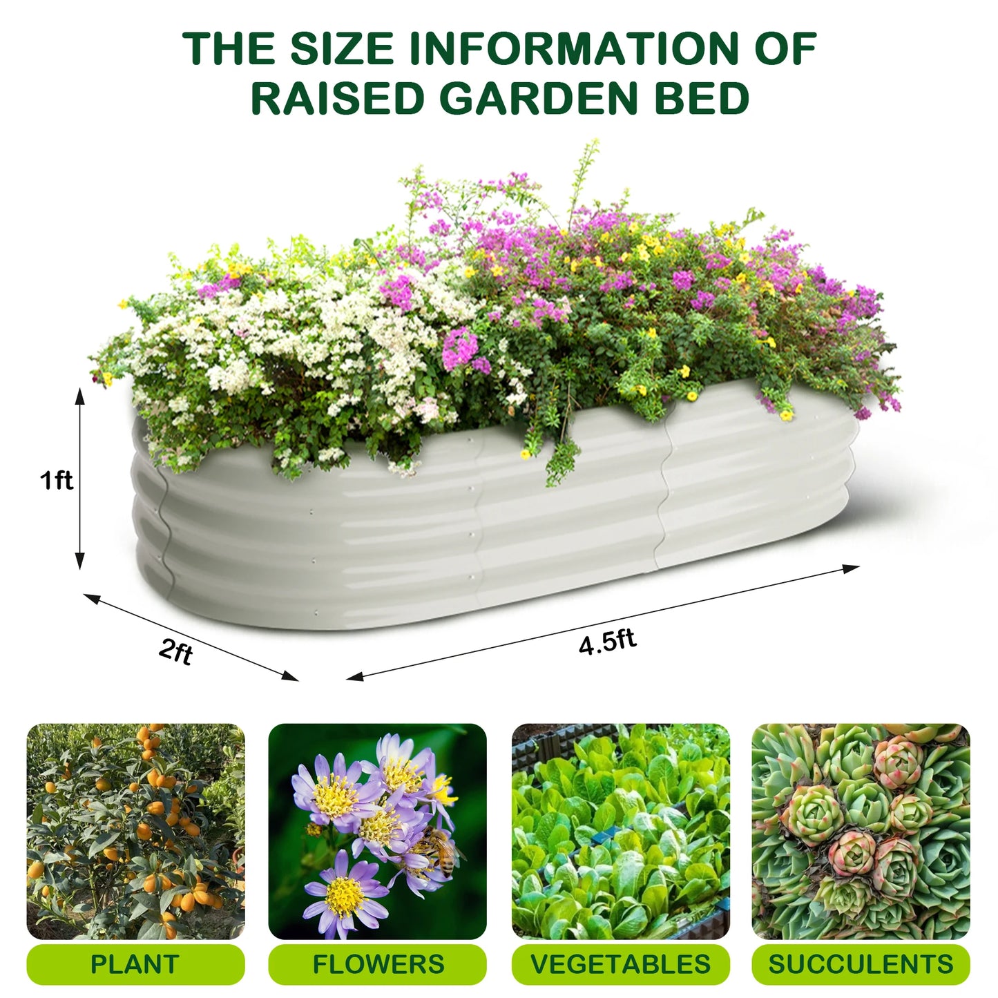 HiMISS Oval Galvanized Raised Garden Bed Kit Outdoor Planter
