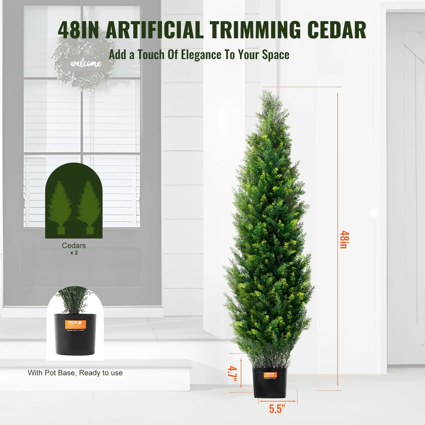 SucceBuy Cedar Topiary Tree Set Outdoor Evergreen Artificial Plant Decor